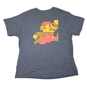 Nintendo Super Mario Bros 8 Bit Pixel‎ Graphic Tee Shirt Men XL Heather Blue
